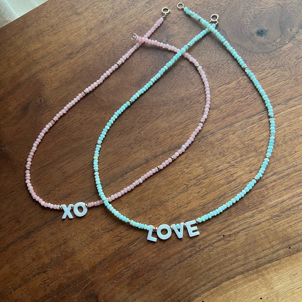 Pink and Blue Beaded Necklace Set